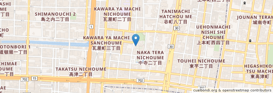 Mapa de ubicacion de 喫茶 富亭カフェ en 일본, 오사카부, 오사카, 中央区.
