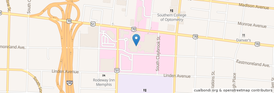 Mapa de ubicacion de Outpatient Pharmacy en Соединённые Штаты Америки, Теннесси, Shelby County, Memphis.