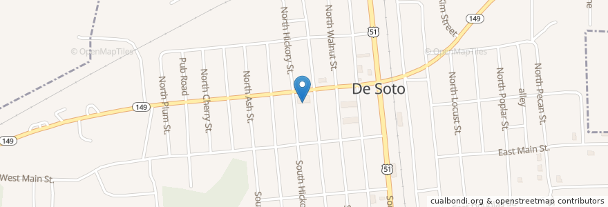 Mapa de ubicacion de De Soto Town Hall en ایالات متحده آمریکا, ایلینوی, Jackson County, De Soto.
