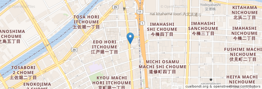 Mapa de ubicacion de つるまる饂飩 en 日本, 大阪府, 大阪市, 北区, 西区.