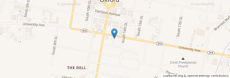 Mapa de ubicacion de H2O Oxford Oriental Cafe en Vereinigte Staaten Von Amerika, Mississippi, Lafayette County, Oxford.