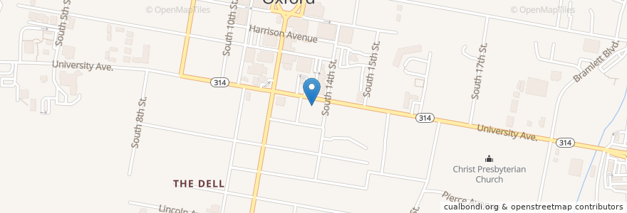 Mapa de ubicacion de Origin Bank en Vereinigte Staaten Von Amerika, Mississippi, Lafayette County, Oxford.