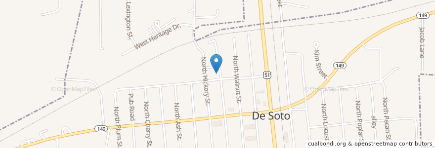 Mapa de ubicacion de De Soto Food Pantry en 美利坚合众国/美利堅合眾國, 伊利诺伊州 / 伊利諾州, Jackson County, De Soto.