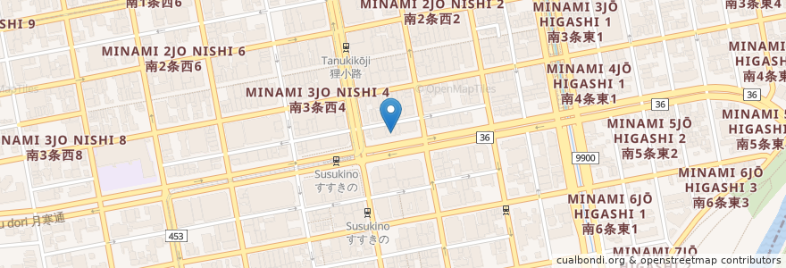 Mapa de ubicacion de おたる亭 本店 en اليابان, محافظة هوكايدو, 石狩振興局, 札幌市, 中央区.