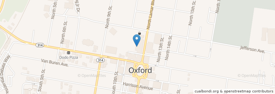 Mapa de ubicacion de The Growler en 미국, 미시시피, Lafayette County, Oxford.