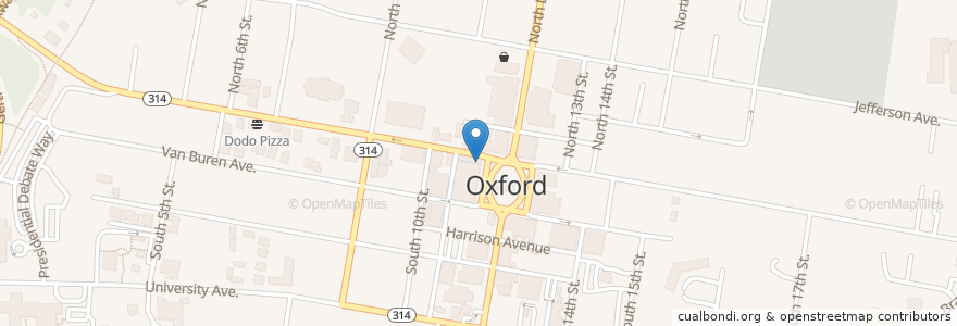 Mapa de ubicacion de Rooster's Blues House en الولايات المتّحدة الأمريكيّة, مسيسيبي, Lafayette County, Oxford.