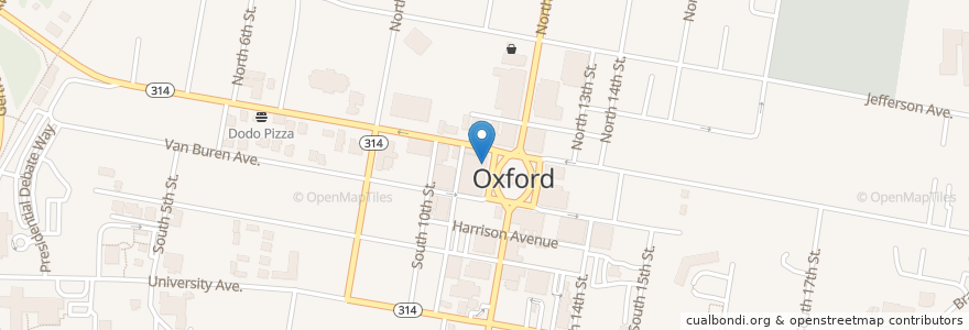 Mapa de ubicacion de Ajax Diner en Amerika Syarikat, Mississippi, Lafayette County, Oxford.