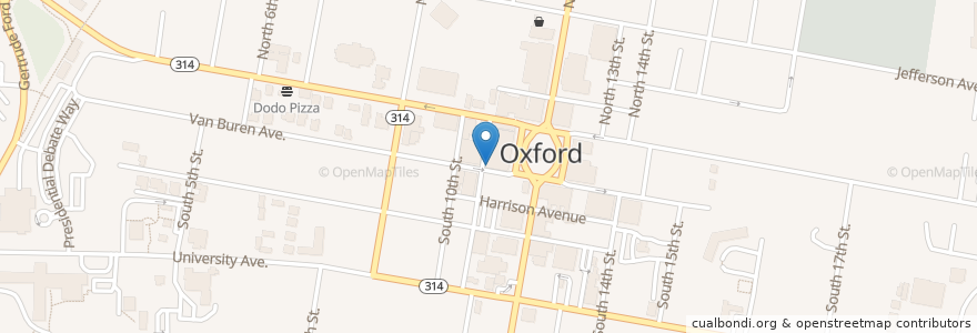 Mapa de ubicacion de Square Pizza en Verenigde Staten, Mississippi, Lafayette County, Oxford.