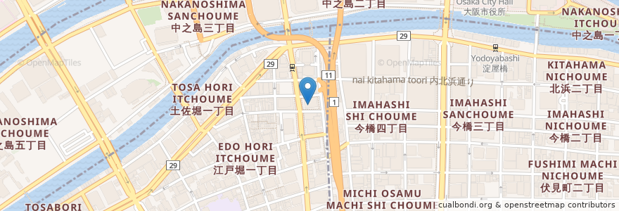 Mapa de ubicacion de 目利きの銀次 en اليابان, أوساكا, أوساكا, 北区, 西区.