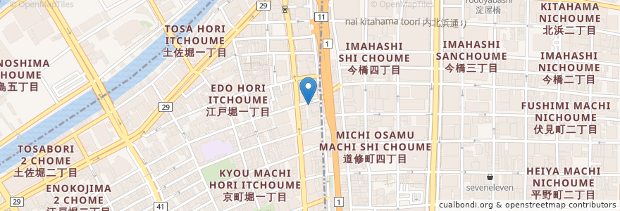 Mapa de ubicacion de 江戸堀薬局 en Japon, Préfecture D'Osaka, 大阪市, 北区, 西区.