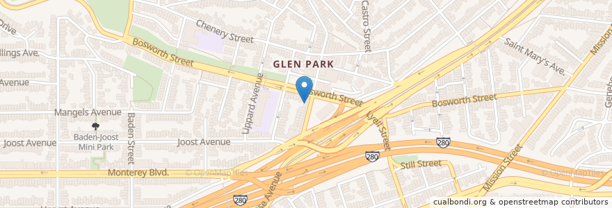 Mapa de ubicacion de Glen Park Mail Depot en Amerika Birleşik Devletleri, Kaliforniya, San Francisco, San Francisco.