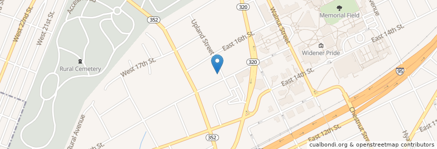 Mapa de ubicacion de The Injury Care Center en 미국, 펜실베이니아, Delaware County, Chester.