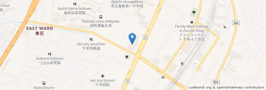 Mapa de ubicacion de ハロー香椎店 en Japan, Fukuoka Prefecture, Fukuoka, Higashi Ward.