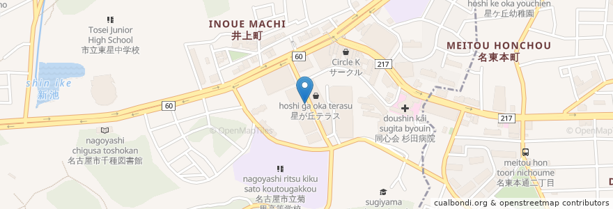 Mapa de ubicacion de テラス席 en اليابان, 愛知県, 名古屋市, 千種区.