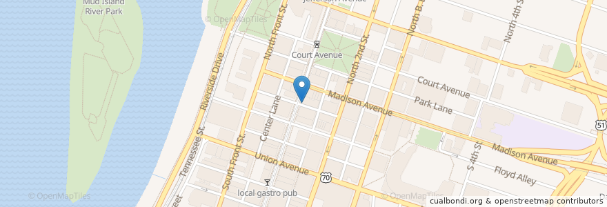 Mapa de ubicacion de Cafe Keough en Amerika Syarikat, Tennessee, Shelby County, Memphis.