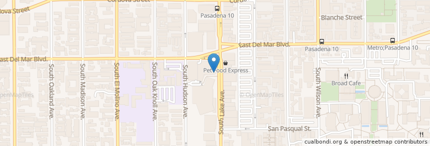 Mapa de ubicacion de Corner Bakery Cafe en United States, California, Los Angeles County, Pasadena.