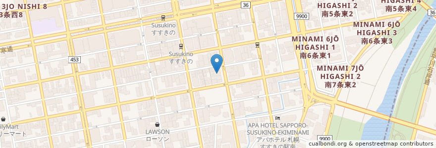 Mapa de ubicacion de しろくま en Japonya, 北海道, 石狩振興局, 札幌市, 中央区.
