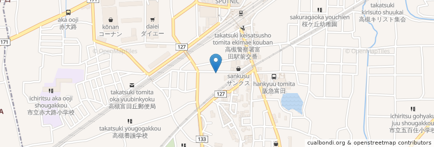 Mapa de ubicacion de 焼き鳥・釜飯 くし太 en Japan, Präfektur Osaka, 高槻市.