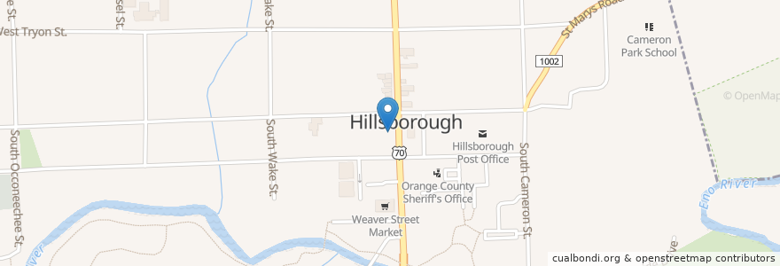 Mapa de ubicacion de Panciuto en アメリカ合衆国, ノースカロライナ州, Orange County, Hillsborough.
