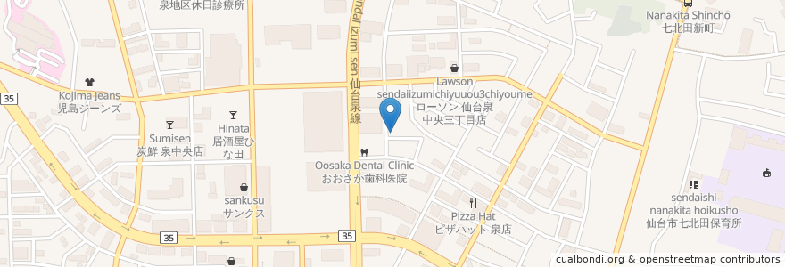Mapa de ubicacion de Hope Pharmacy en Japan, Miyagi Prefecture, Sendai, Izumi Ward.