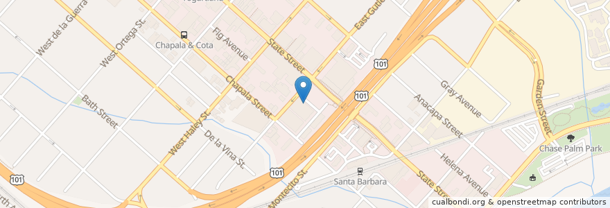 Mapa de ubicacion de Backyard Bowls en États-Unis D'Amérique, Californie, Santa Barbara County, Santa Barbara.