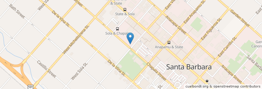 Mapa de ubicacion de The garden en 美利坚合众国/美利堅合眾國, 加利福尼亚州/加利福尼亞州, Santa Barbara County, Santa Barbara.