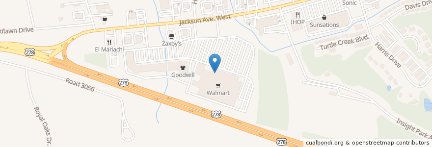 Mapa de ubicacion de Walmart Pharmacy en Estados Unidos Da América, Mississippi, Lafayette County, Oxford.