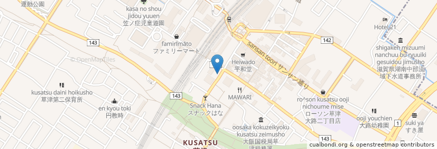 Mapa de ubicacion de 横浜天下鳥 草津駅前店 en 日本, 滋賀県, 草津市.