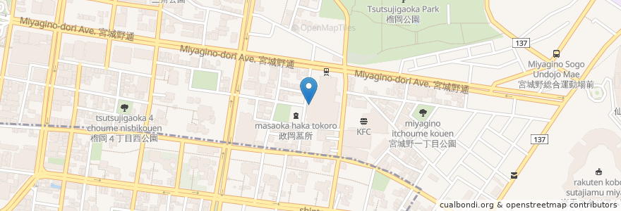 Mapa de ubicacion de うたごえ喫茶 バラライカ en 日本, 宫城县, 仙台市, 宮城野区.
