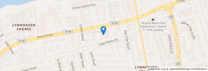 Mapa de ubicacion de Cape Henry Church en 美利坚合众国/美利堅合眾國, 弗吉尼亚州 / 維吉尼亞州 / 維珍尼亞州, Virginia Beach.