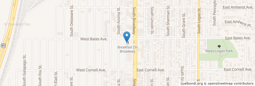 Mapa de ubicacion de Breakfast On Broadway en 美利坚合众国/美利堅合眾國, 科罗拉多州 / 科羅拉多州, Arapahoe County.