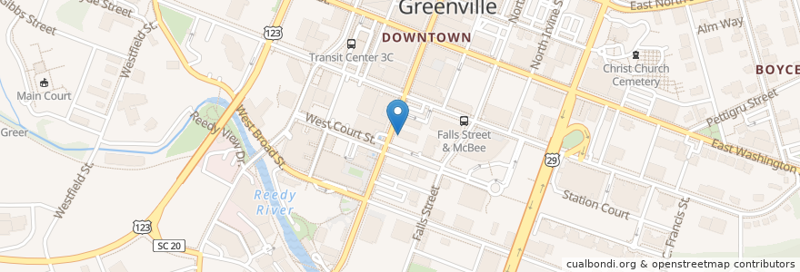 Mapa de ubicacion de Luna Rosa Gelato Cafe en アメリカ合衆国, サウスカロライナ州, Greenville County, Greenville.