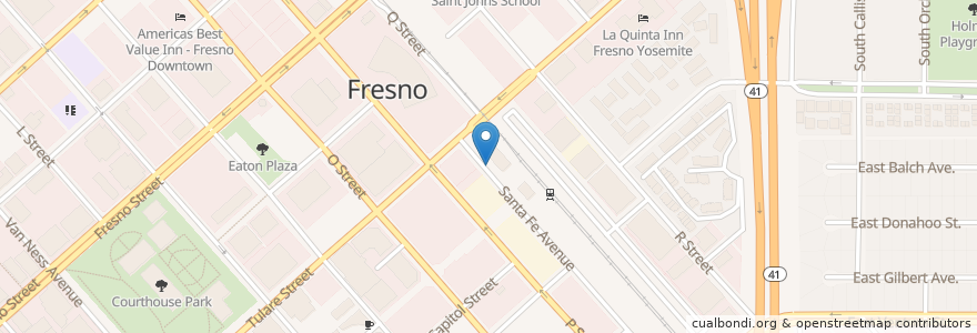 Mapa de ubicacion de Fresno Greyhound Bus Terminal en Estados Unidos Da América, Califórnia, Fresno County, Fresno.