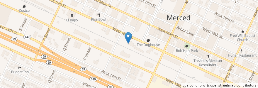 Mapa de ubicacion de Merced Greyhound Bus Station en Amerika Birleşik Devletleri, Kaliforniya, Merced County, Merced.