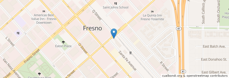 Mapa de ubicacion de Fresno Greyhound Bus Station en United States, California, Fresno County, Fresno.