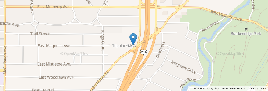 Mapa de ubicacion de YMCA Tripoint SWell Cycle en 미국, 텍사스, Bexar County, San Antonio.