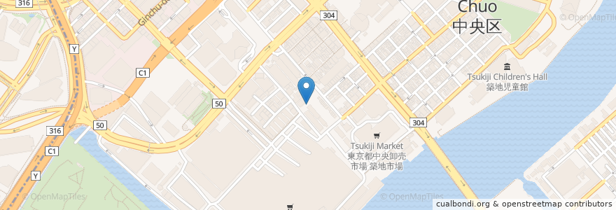 Mapa de ubicacion de 魚河岸水神社 en 日本, 东京都/東京都, 中央区.