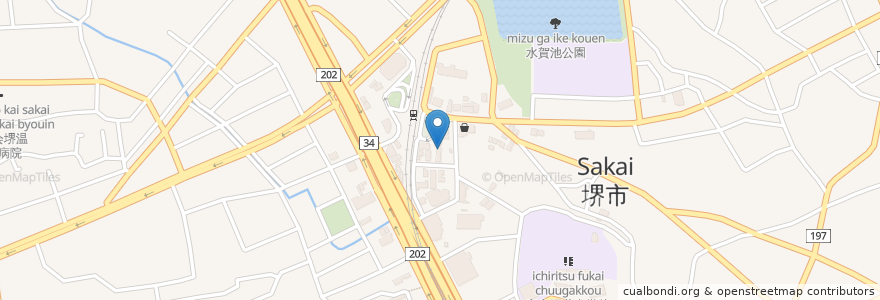 Mapa de ubicacion de 焼肉 タンク en Japan, Präfektur Osaka, 堺市, 中区.