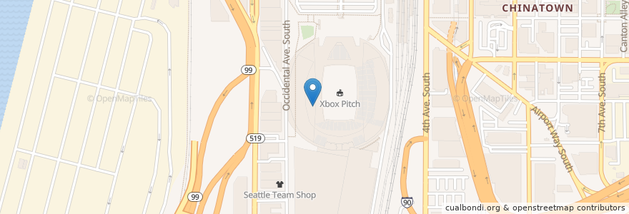 Mapa de ubicacion de Great State Burger - CenturyLink Field en Estados Unidos Da América, Washington, King County, Seattle.