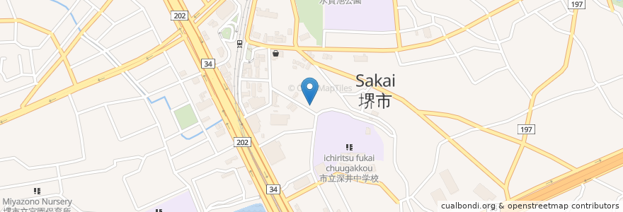 Mapa de ubicacion de 食事処・居酒屋 わっちゃん en 日本, 大阪府, 堺市, 中区.