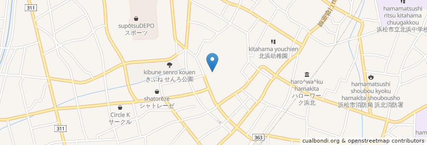 Mapa de ubicacion de 貴船神社 en ژاپن, 静岡県, 浜松市, 浜北区.