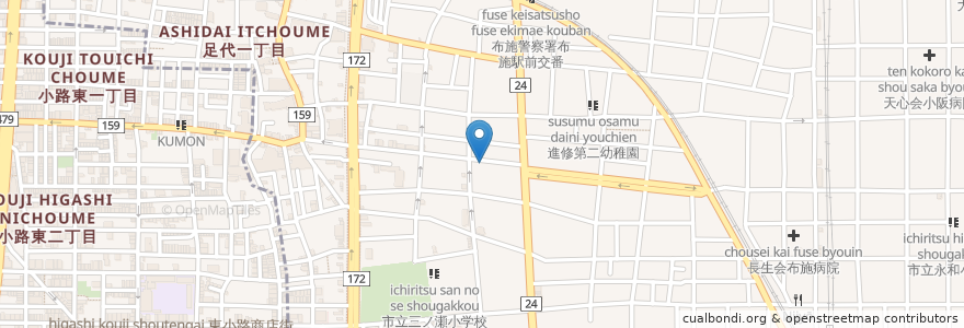 Mapa de ubicacion de 大和屋 en Japan, Osaka Prefecture, Higashiosaka.
