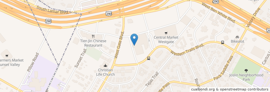 Mapa de ubicacion de Regal Cinema Westgate 11 en 美利坚合众国/美利堅合眾國, 得克萨斯州 / 德克薩斯州 / 德薩斯州, Travis County, 奥斯汀 / 柯士甸.