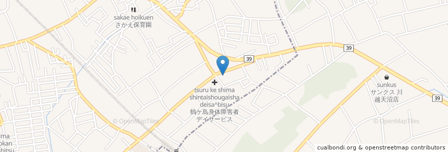 Mapa de ubicacion de 和食とんでん en 日本, 埼玉県, 鶴ヶ島市, 川越市.