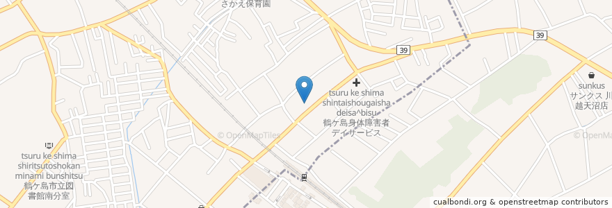 Mapa de ubicacion de 埼玉県信用金庫鶴ヶ島支店 en Japan, Präfektur Saitama, 鶴ヶ島市, 川越市.