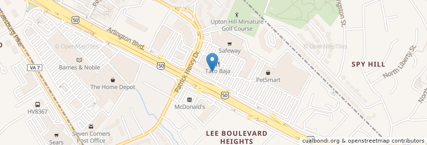 Mapa de ubicacion de Five Guys en アメリカ合衆国, バージニア州, Fairfax County, Seven Corners.