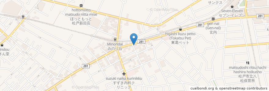 Mapa de ubicacion de Kuroobi en Japan, 千葉県, 松戸市.