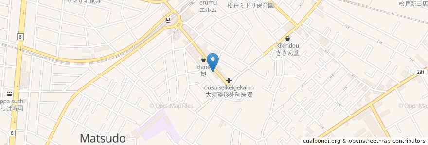Mapa de ubicacion de 洋風居酒屋 ぱーぷる en Japan, 千葉県, 松戸市.