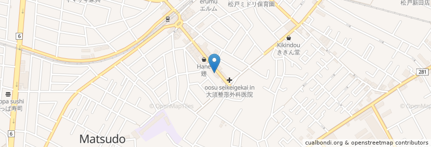 Mapa de ubicacion de 魚家族 en Japón, Prefectura De Chiba, Matsudo.