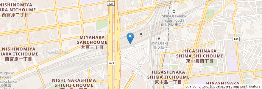 Mapa de ubicacion de Sancho en 日本, 大阪府, 大阪市, 淀川区.